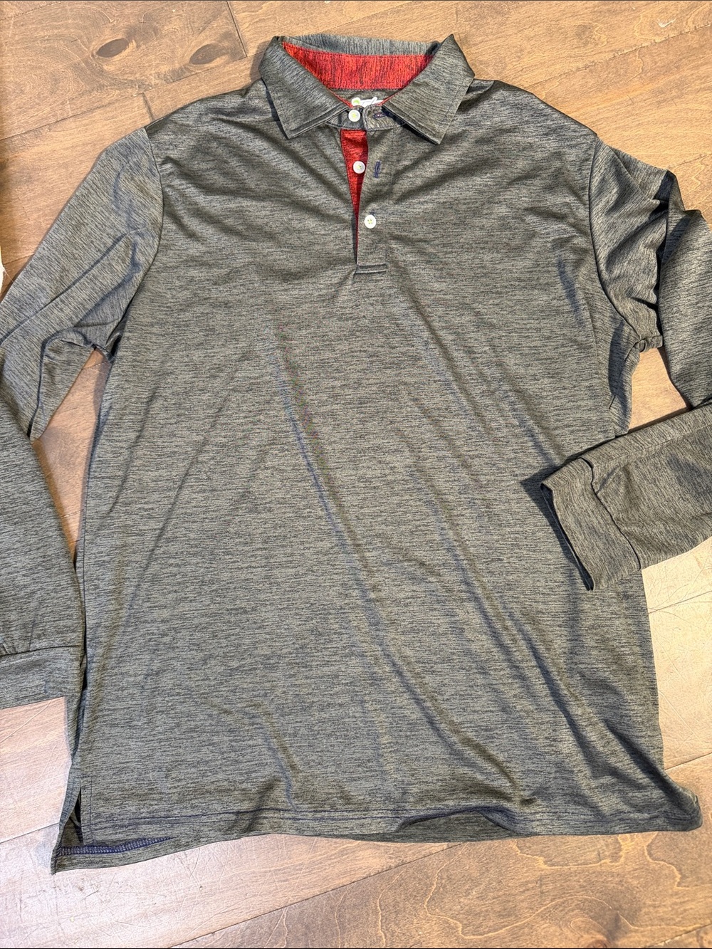 Tailorbyrd Long Sleeve Polo in Heather Gray with Red Placket